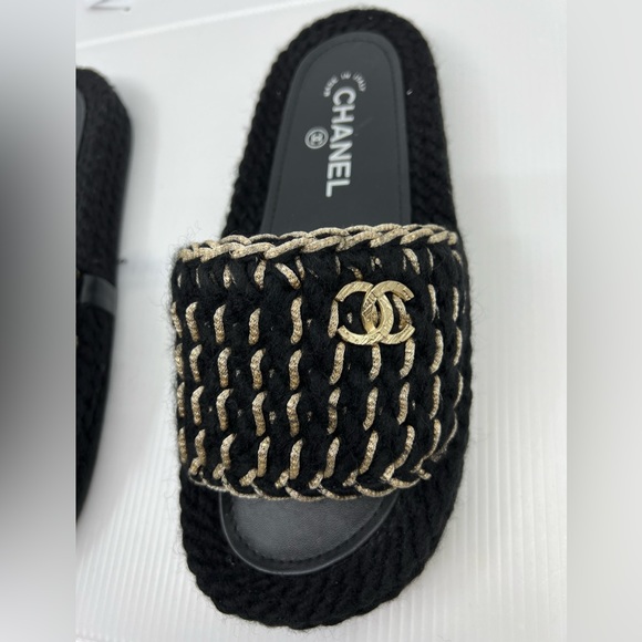 Chanel 2022 CC Black Knit Slide Sandals - Picture 8 of 10